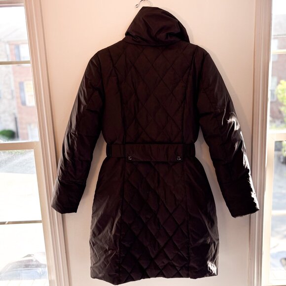 Express Charcoal Black Belted Hourglass Silhouette Down Quilted Puffer Coat - Picture 2 of 7